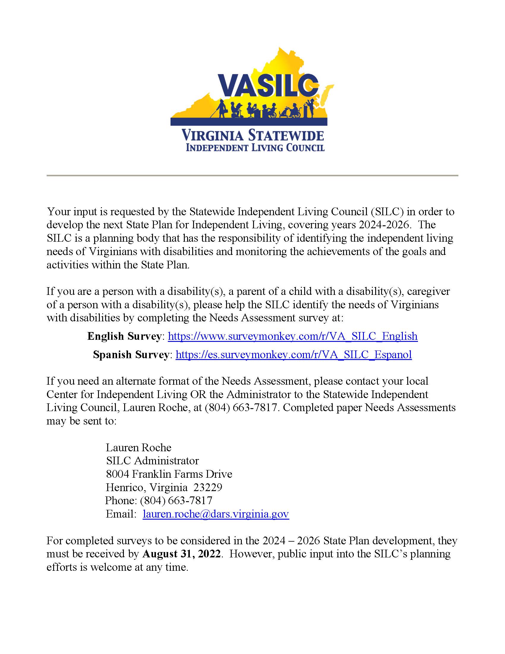 2022 SILC needs assessment flyer